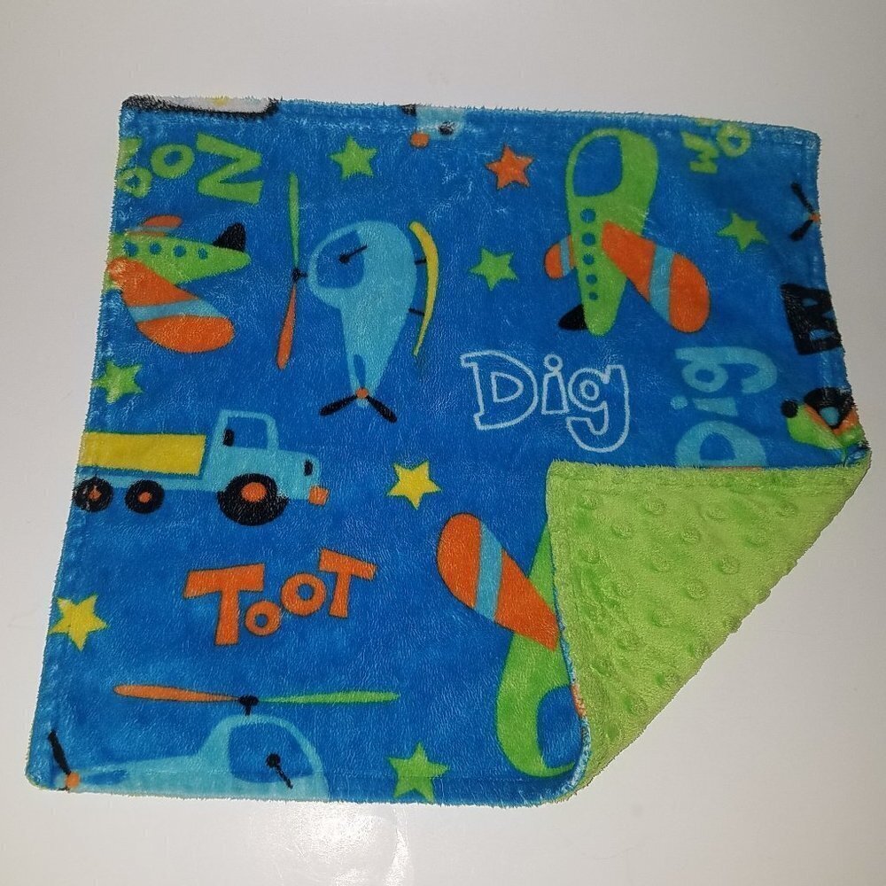 Helicopter Airplane Truck Blue Lovey Green Minky Dot Fleece Dig Toot Baby Boy